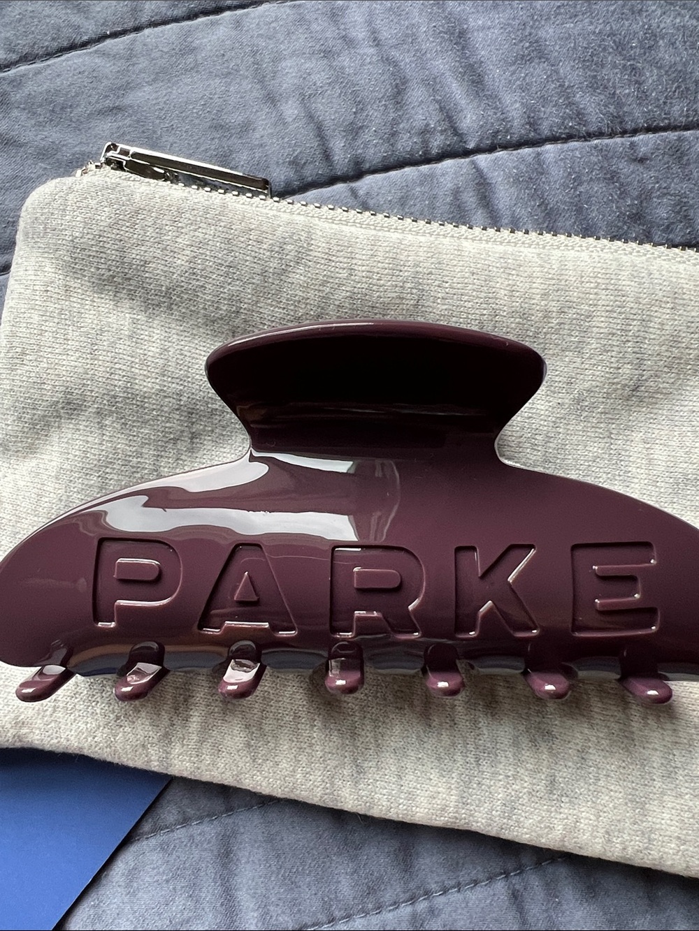 PARKE Eggplant Dark Purple Hair Claw Clip and Pouch New In Bag NIB